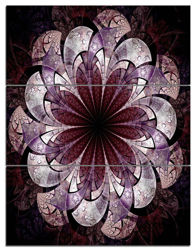 "Soft Pink Digital Art Fractal Flower" Metal Wall Art, 3 Panels, 28"x36"