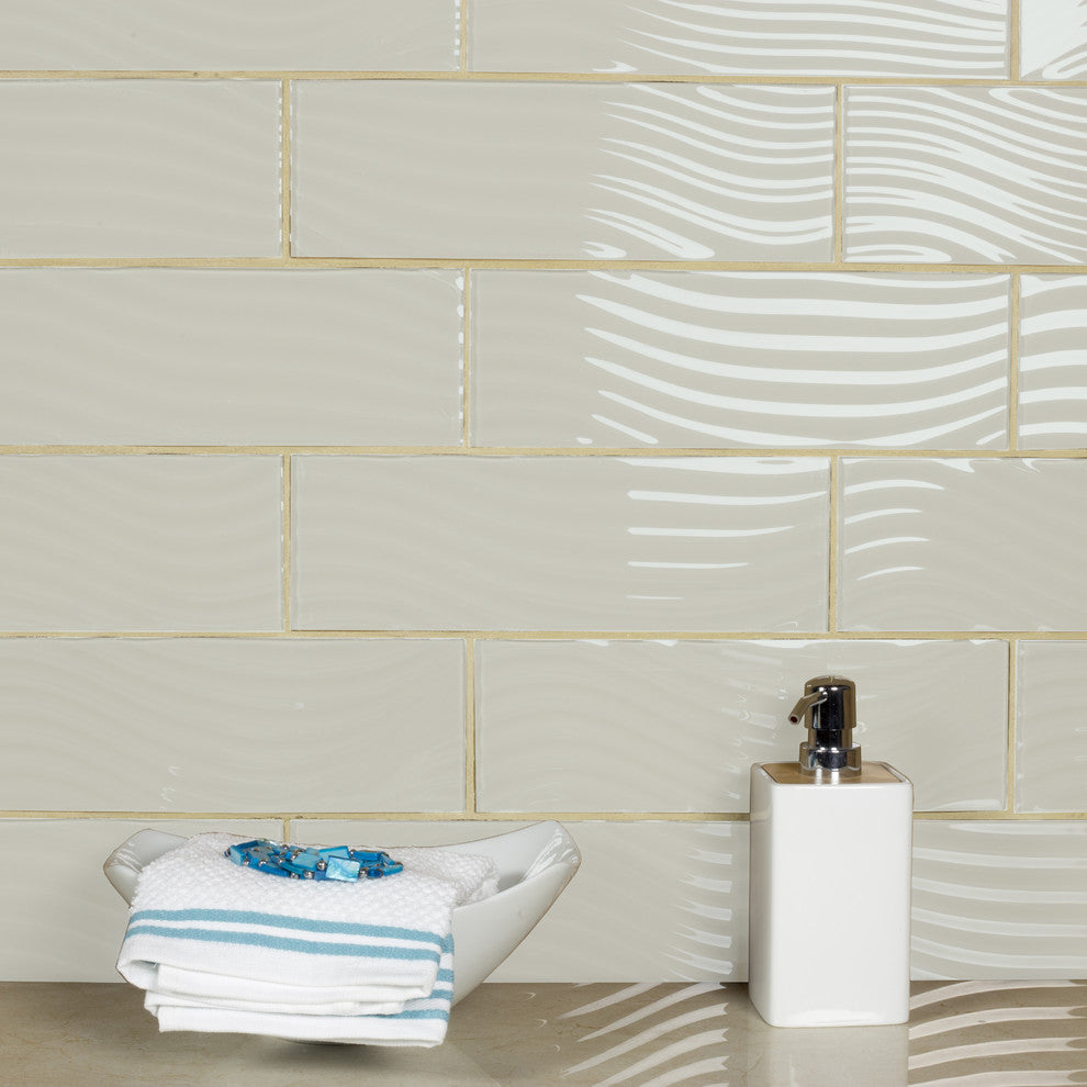 Pacific 4 in x 12 in Textured Glass Subway Tile in Rocky