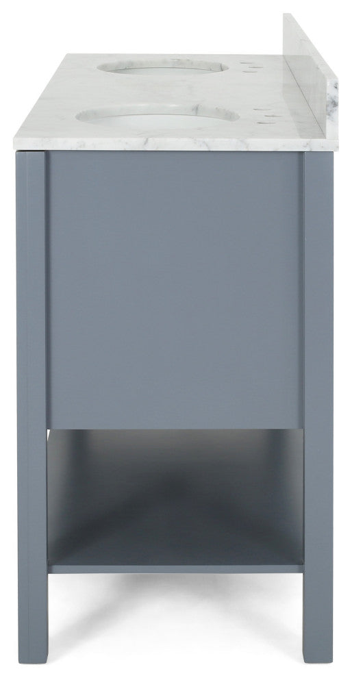 Anna Contemporary 60" Wood Double Sink Bathroom Vanity With Marble Counter Top, Gray