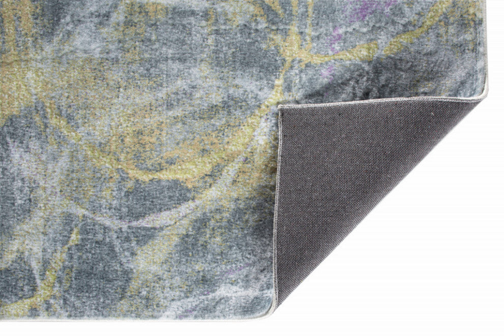 2"x7" Gray Gold Abstract Rings Runner Rug