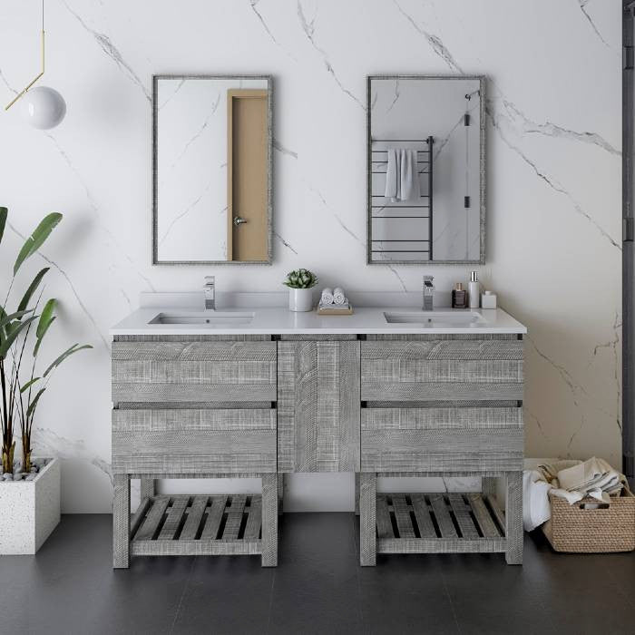 Fresca Formosa Modern 60" Ash Open Bottom Double Sink Vanity Set