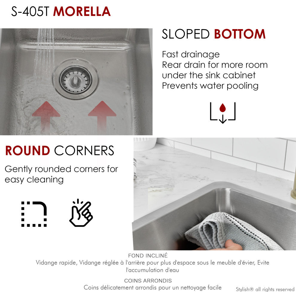 STYLISH 15 inch Single Bowl Undermount and Drop-in Stainless Steel Kitchen Sink