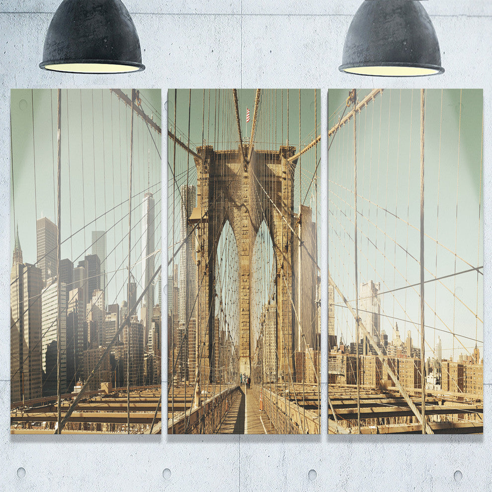 "Manhattan Bridge in New York Brown" Metal Wall Art, 3 Panels, 36"x28"