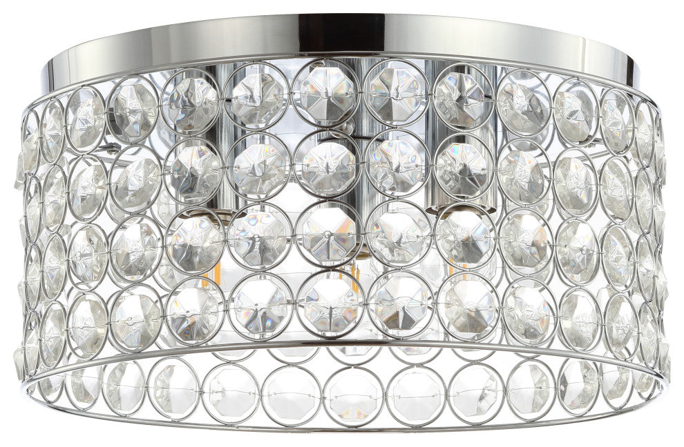 Ellen 15" 3-Light Crystal and Metal LED Flush Mount, Chrome