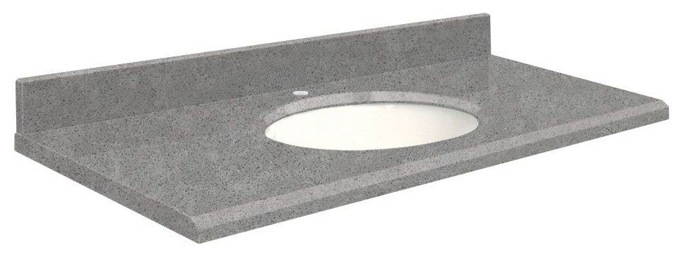 Quartz 25"x19" 1 Sink Vanity Top, White Bowl, Urban Grey, Single Hole