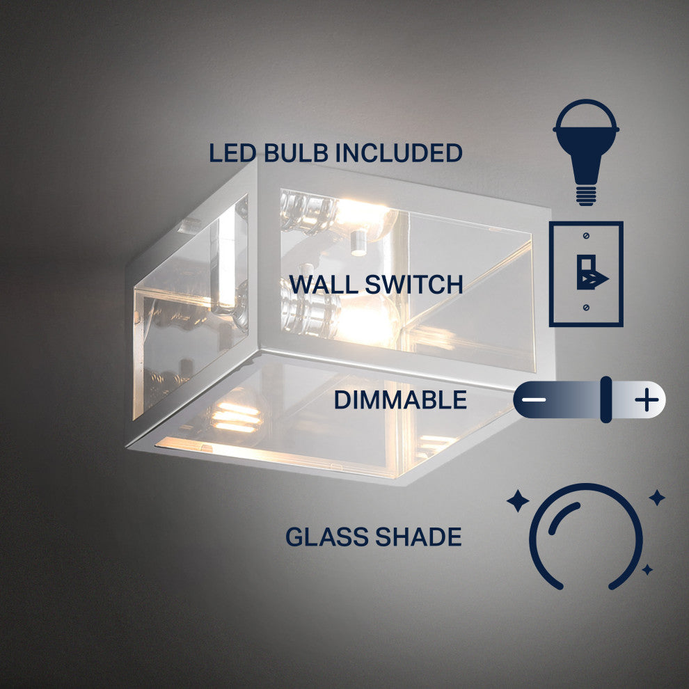 Grayson 12" Metal and Glass LED Flush Mount, Chrome