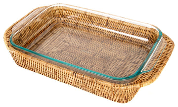 Artifacts Rattan™ Rectangular Baker Basket with Pyrex, Honey Brown, 13"x9"