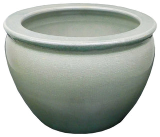 Chinese Porcelain Fish Bowl Planter, Celadon Crackle, 12"