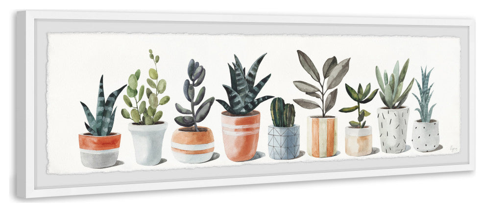 "Geometric Painted Pots" Framed Painting Print, 45x15