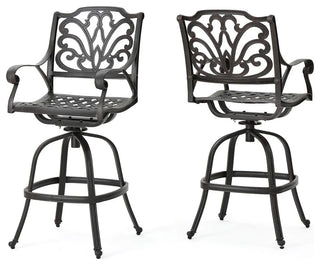 2 Pack Patio Bar Stool, Cast Aluminum Construction With Scrolled Details, Bronze