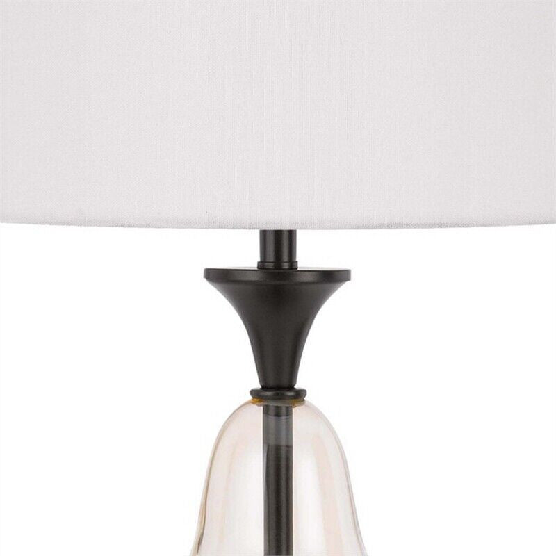 Benzara BM241836 Table Lamp With Metal and Glass Jar Base, White and Bronze