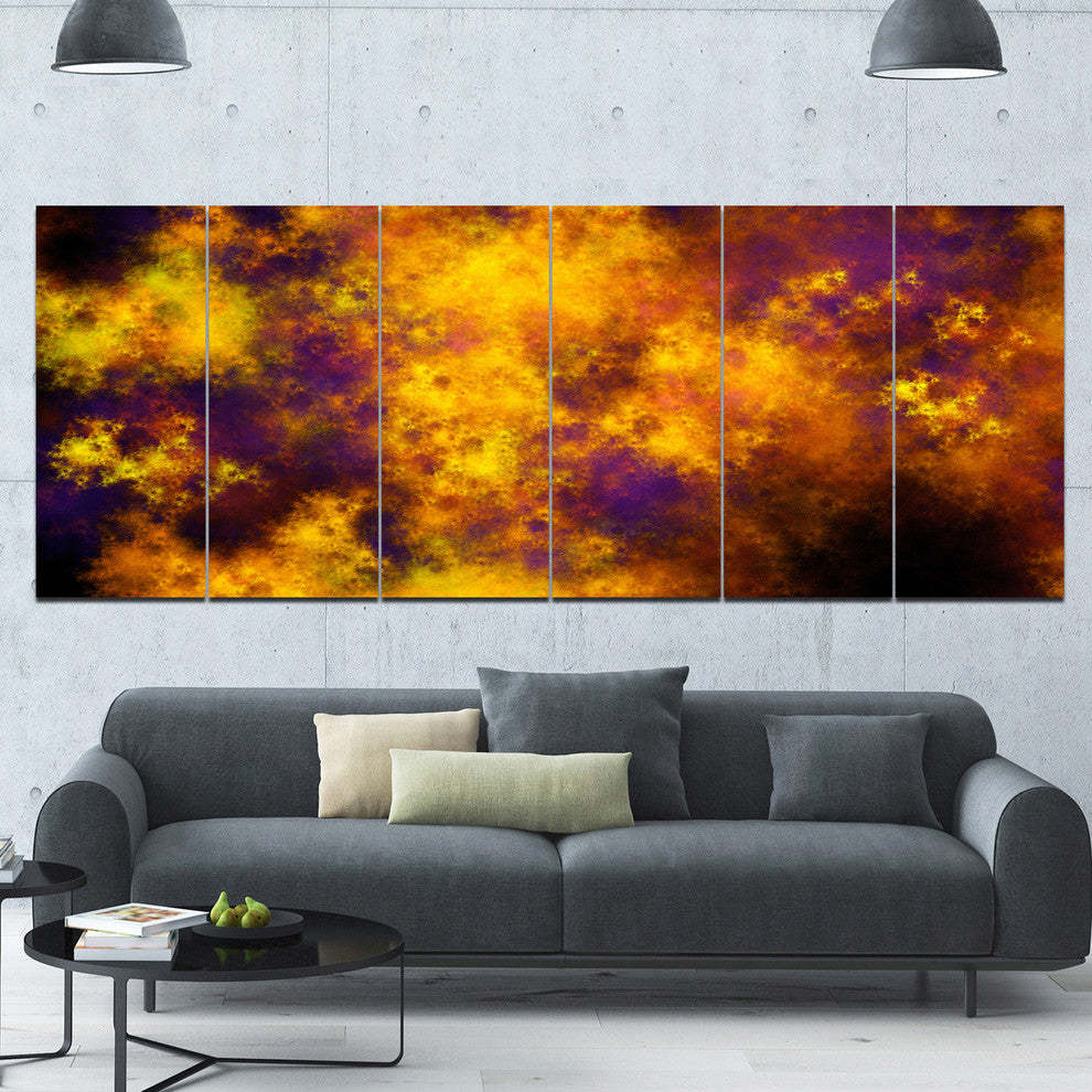 Cloudy Orange Starry Fractal Sky, Abstract Canvas Art Print, 70"x28", 6 Panels