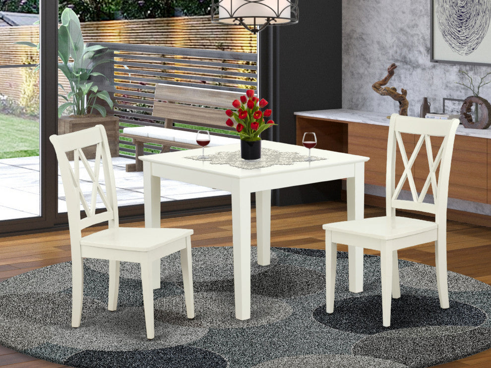 Oxcl3-Lwh-W 3Pc Square 36 Inch Table And 2 Double X Back Chairs