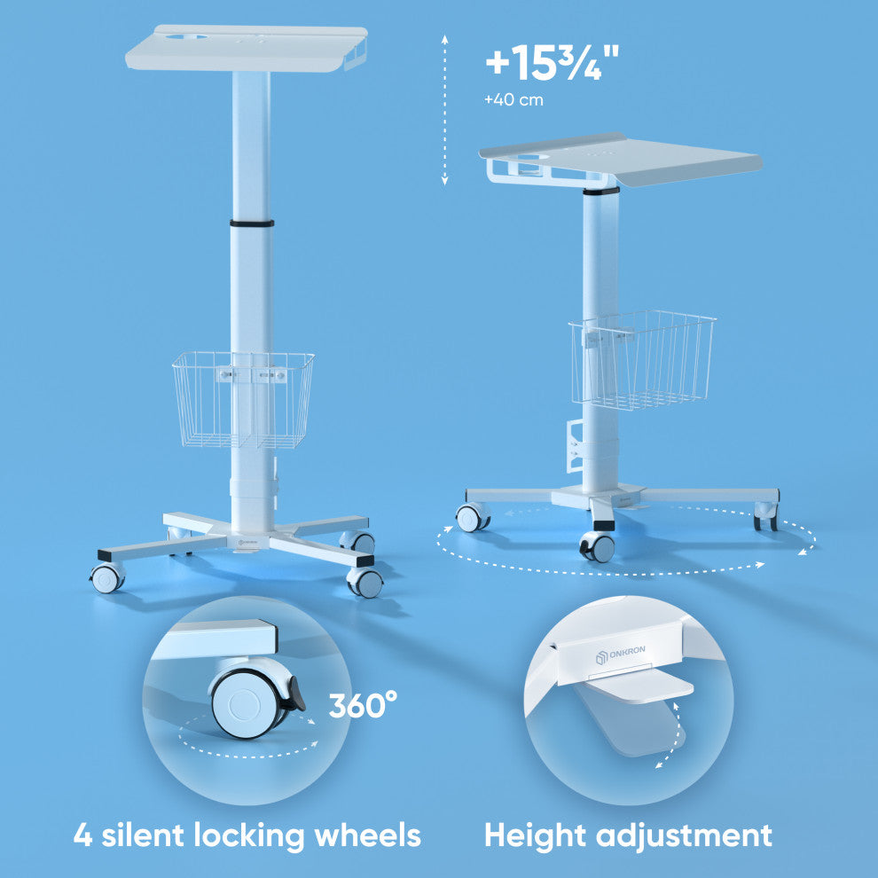 ONKRON Rolling Laptop Stand - Computer Cart With Wheels - Desk up to 17.6 lbs