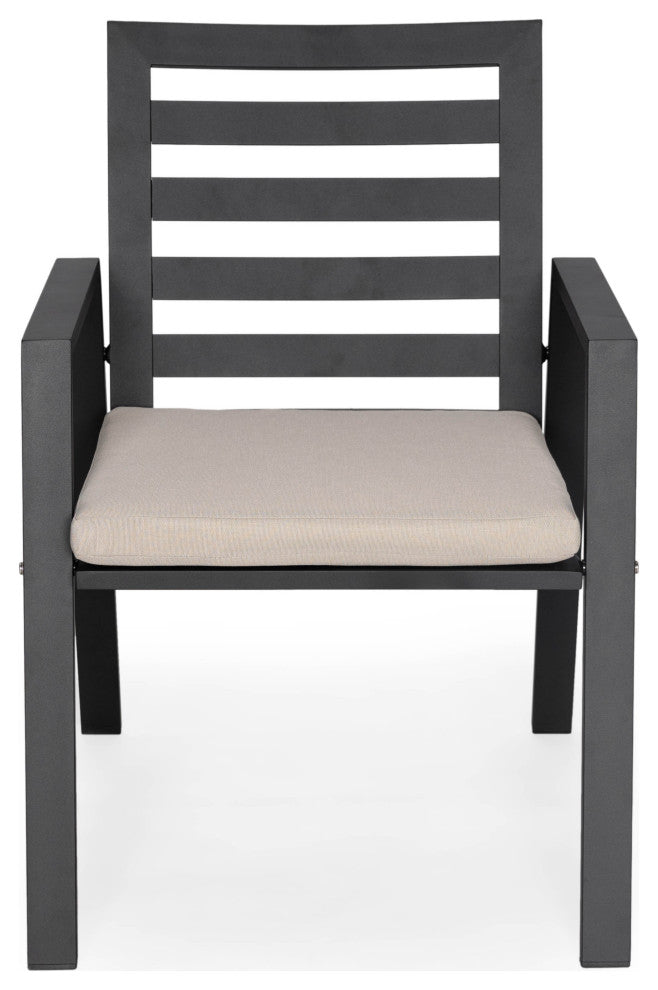 LeisureMod Chelsea Patio Dining Armchair in Aluminum with Cushions, Beige