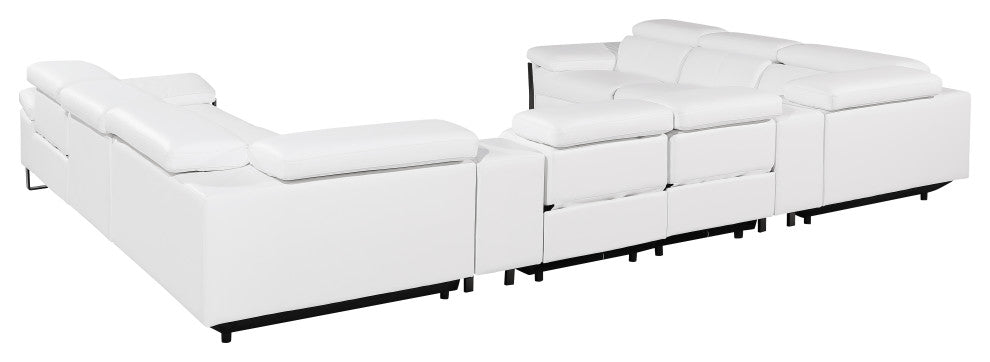 Antonio Italian Leather 10-Piece U-Shaped Power Reclining Sectional, White