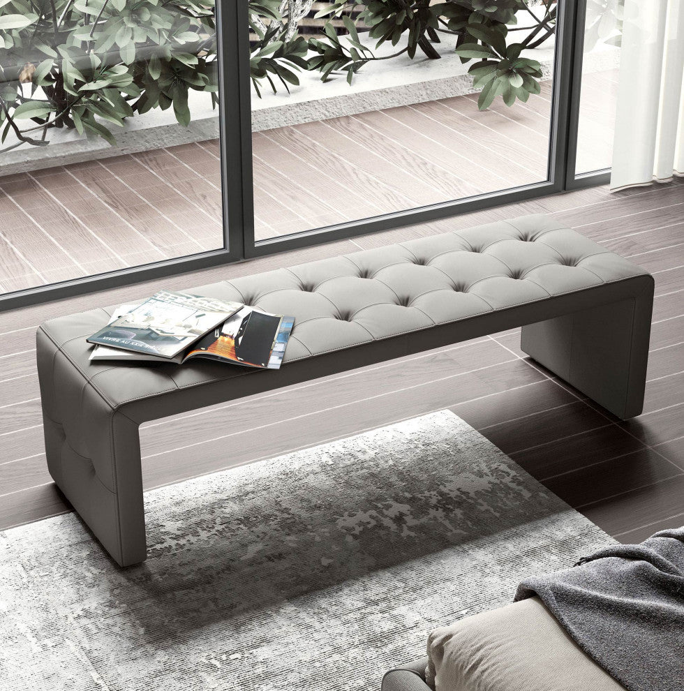 Broad Bench, Warm Gray Leather, Warm Gray Leather