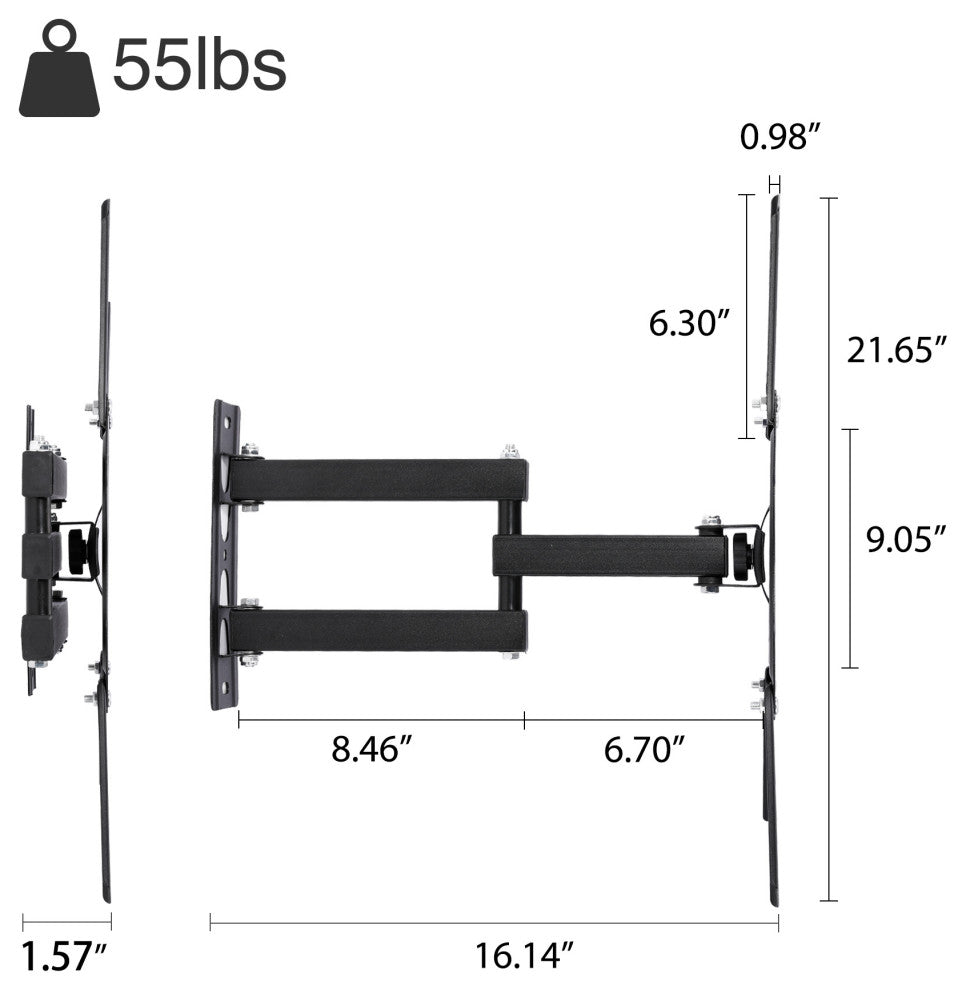 Full Motion Double-arm TV Wall Mount Bracket for 20 to 60" Screens