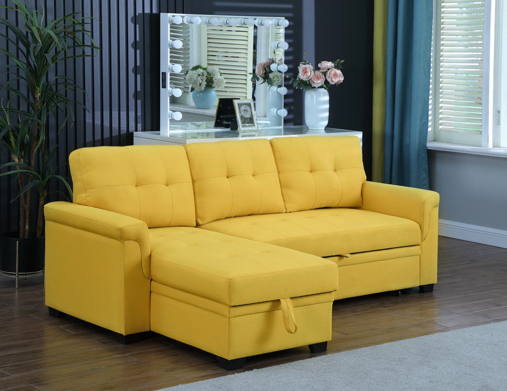 Lucca Linen Reversible Sleeper Sectional Sofa, Yellow