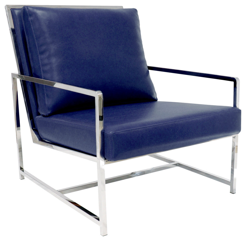 Pasargad Home Luxe Collection Faux Leather Chair, Navy