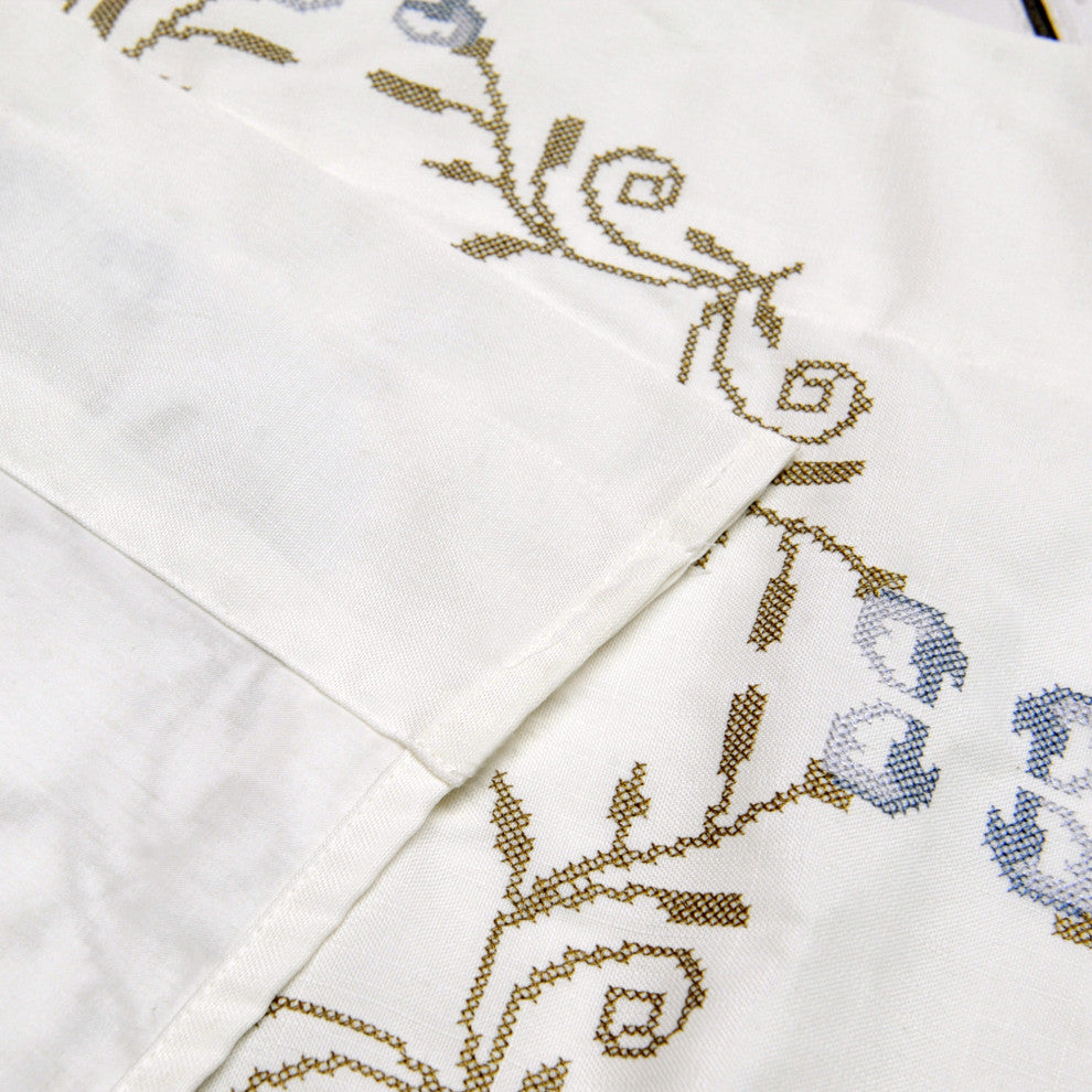 Rose Embroidery Window Curtain Valance, Gray Blue, 19" X 60"