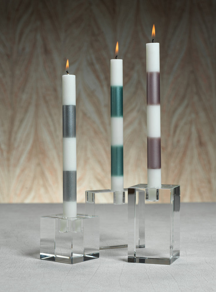 Romy Crystal Glass Taper Candle Holder, Square