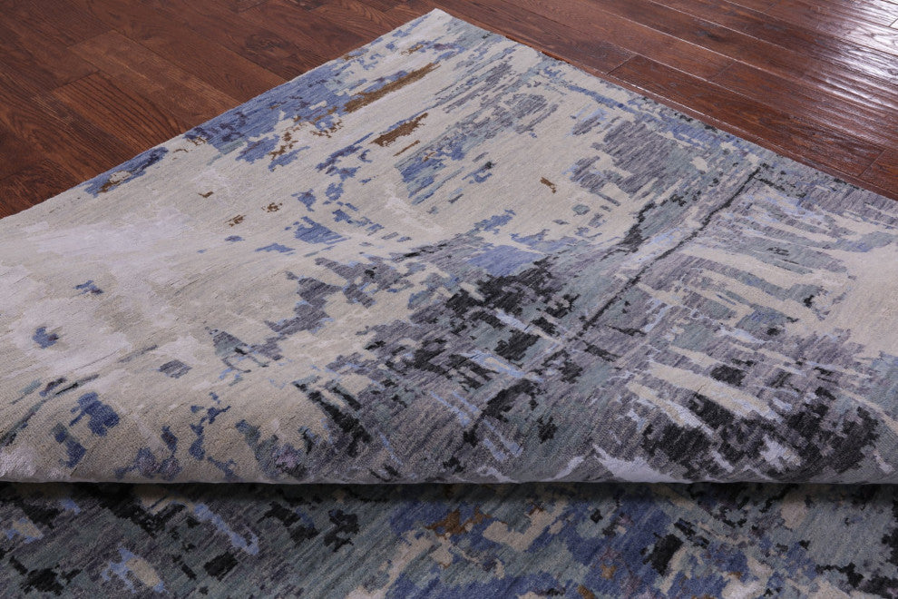 Wool and Silk Contemporary Handmade Abstract Rug 9' 0" X 11' 11" Q6332