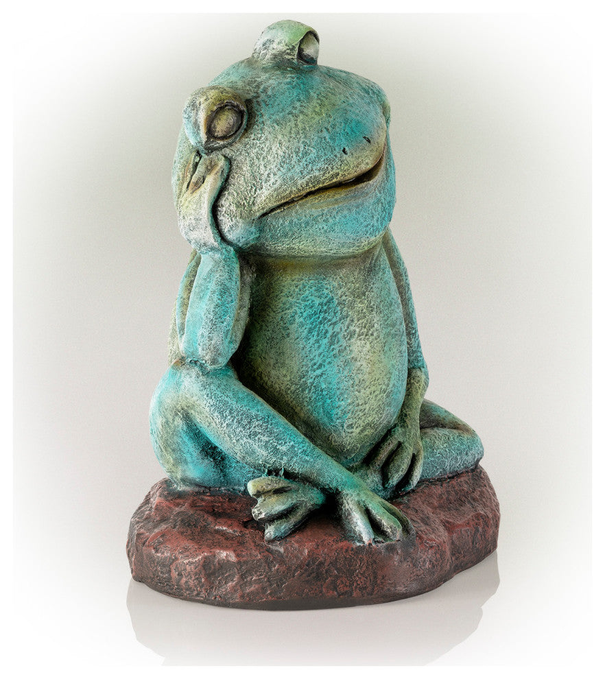 Alpine Pensative Sleeping Frog Statue, 15"Tall