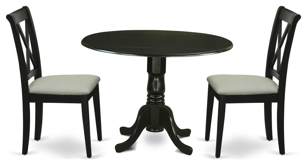 3Pc Dinette Set, Rounded Table, Drop Leaves, Black
