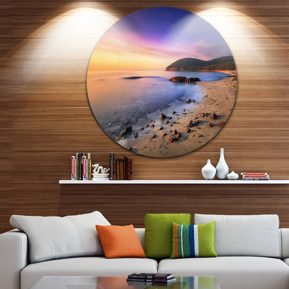 Sunset In Cala Violina Bay Beach, Seashore Round Wall Art, 36"