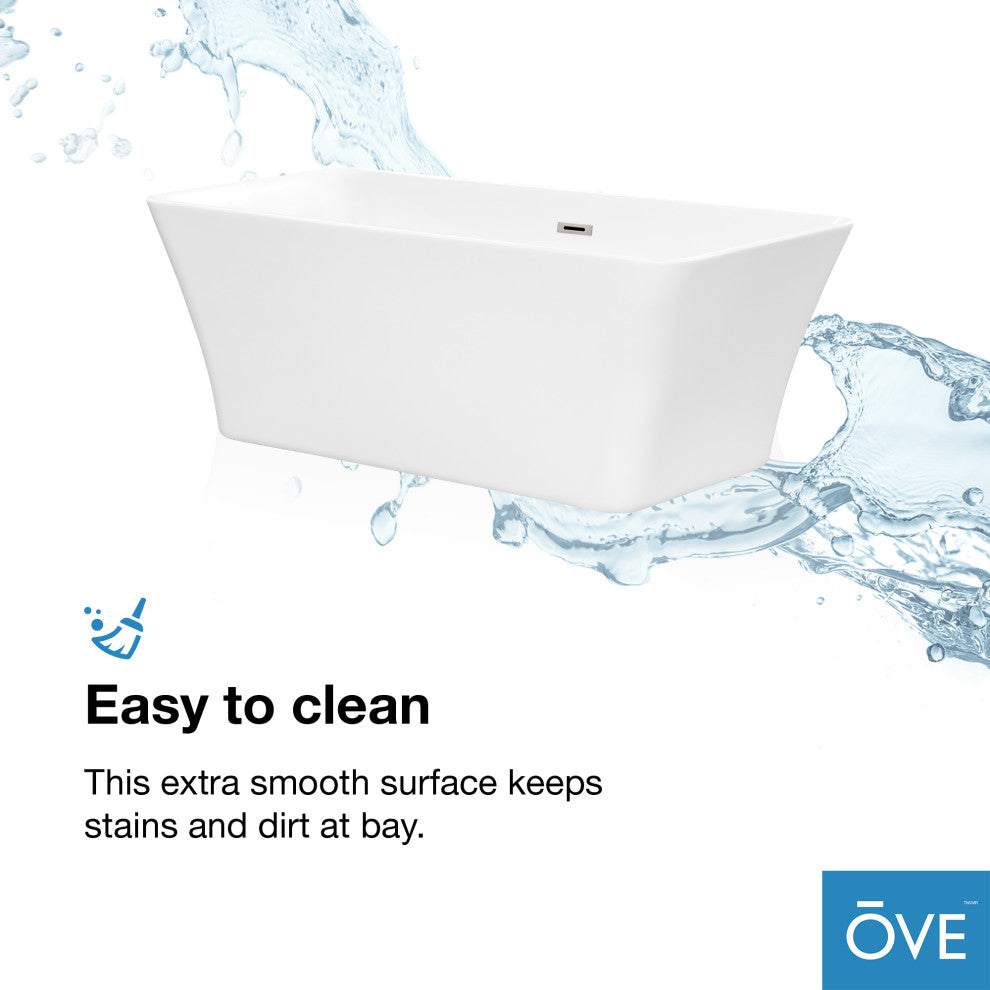 OVE Decors Draco 59" Seamless White Acrylic Freestanding Rectangular Bathtub