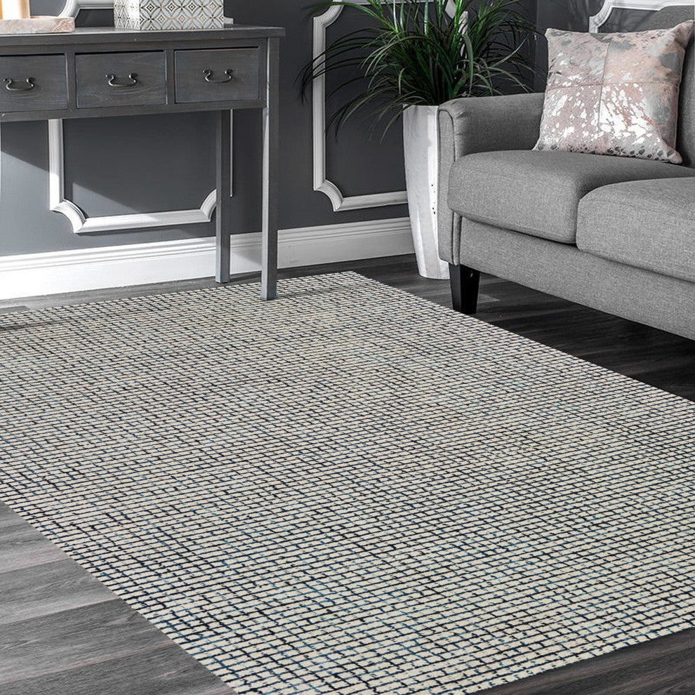 Indigo Grid Area Rug, 7'9"x9'9"