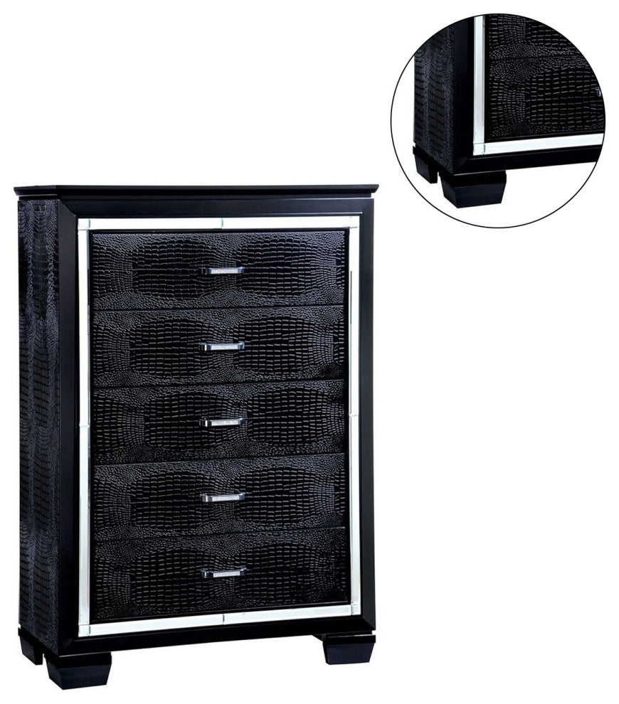 Wood Chest with 5 Drawers, Black