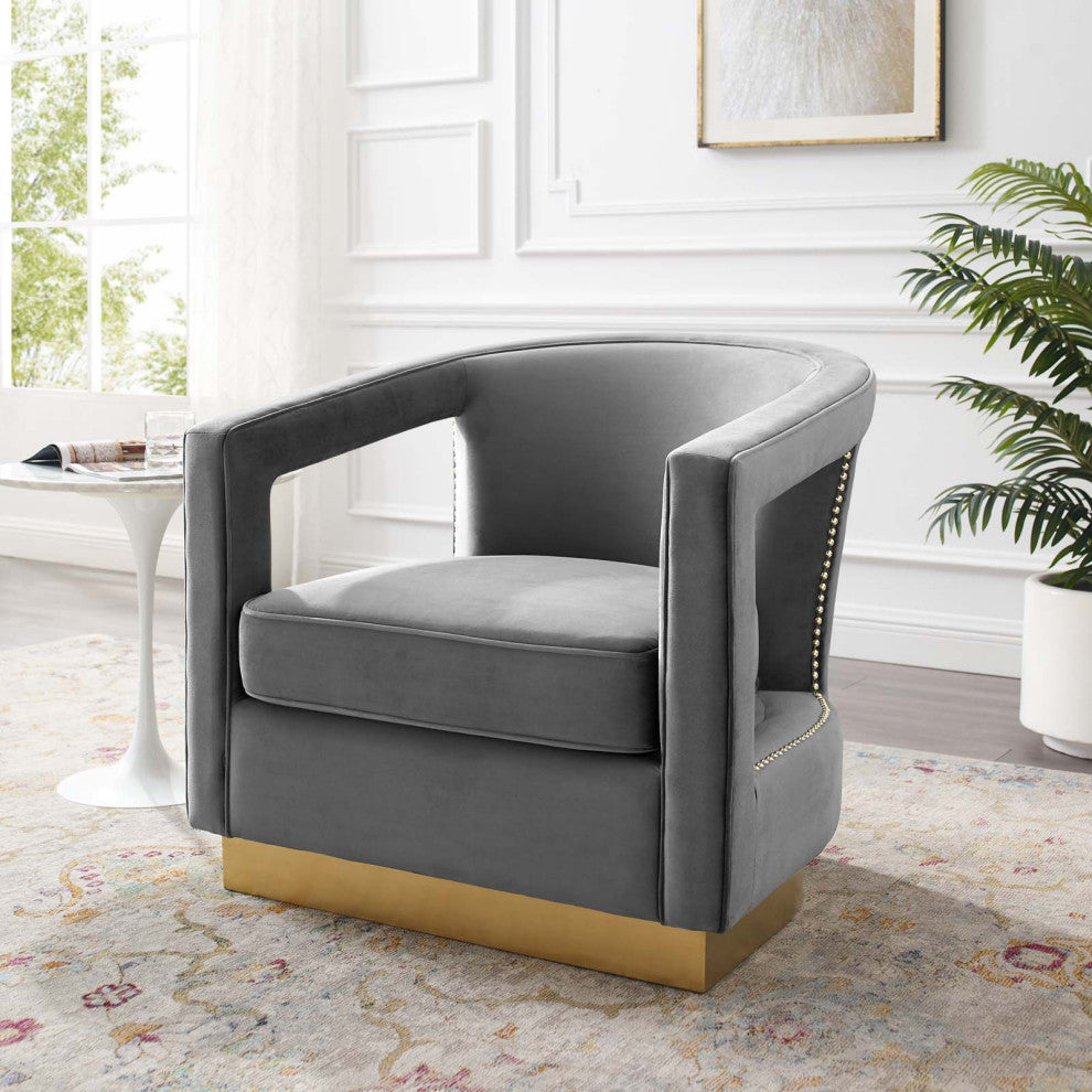 Armchair Accent Chair, Velvet, Gray, Modern, Living Lounge Hospitality