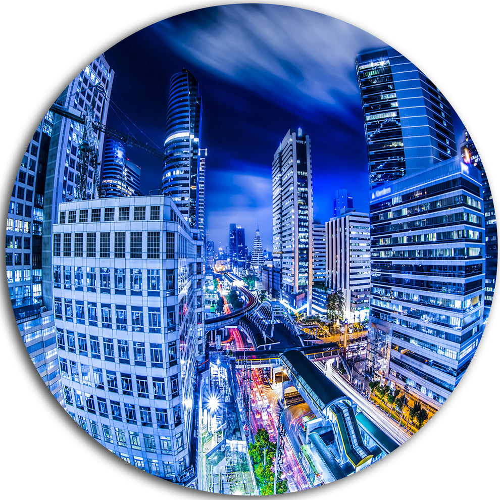 Bangkok City Night View Cityscape, Photo Round Wall Art, 23"