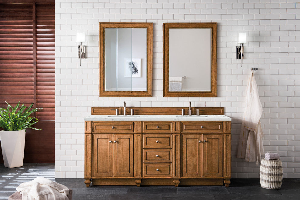 James Martin 157-V72-SBR-3ENC 72" Double Vanity Saddle Brown w/ 3 CM Quartz Top