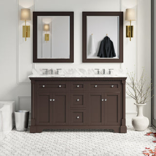 Sydney 60" Bathroom Vanity, Chocolate, Carrara Marble, Double Sink