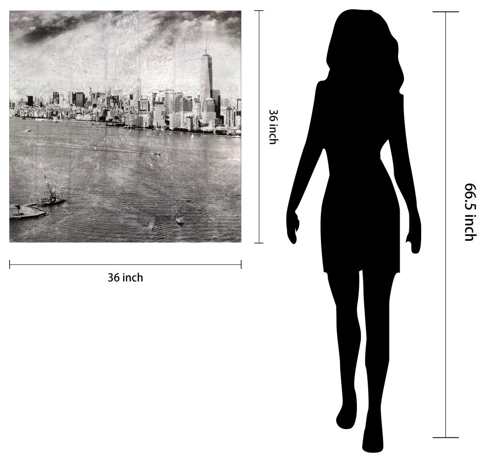 "New York Skyline B" Reverse Printed Tempered Glass With Silver Leaf