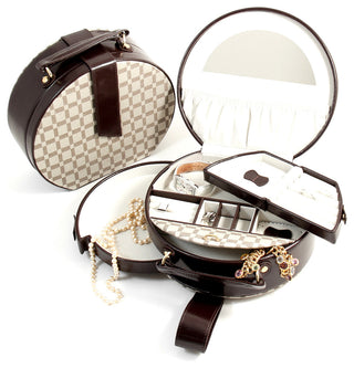 Two-Tone Brown Leather and Cloth Jewelry Box