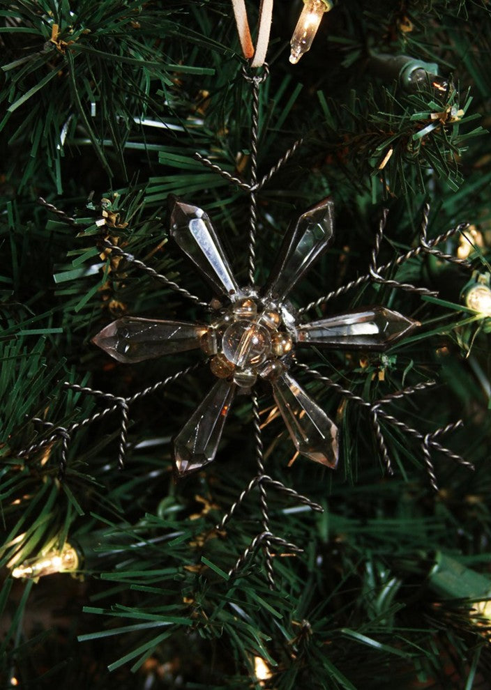 5" Silent Luxury Rustic Jeweled Faceted Tip Snowflake Christmas Ornament