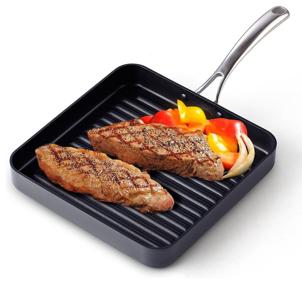 Cooks Standard Hard Anodized Nonstick Square Grill Pan, 11"x11", Black