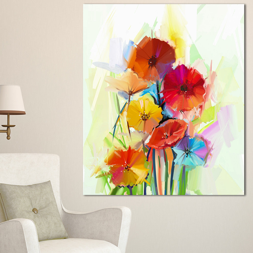 Yellow and Red Gerbera Flowers, Large Floral Canvas Artwork, 30"x40"