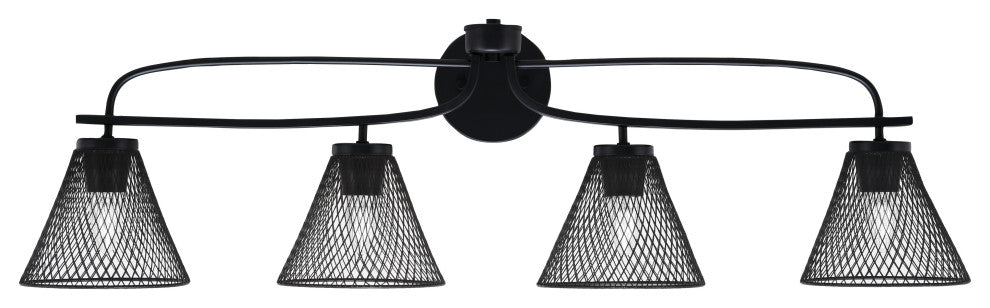 Cavella 4 Light Bath Bar, Matte Black Finish, 7" Matte Black Mesh Metal Shades