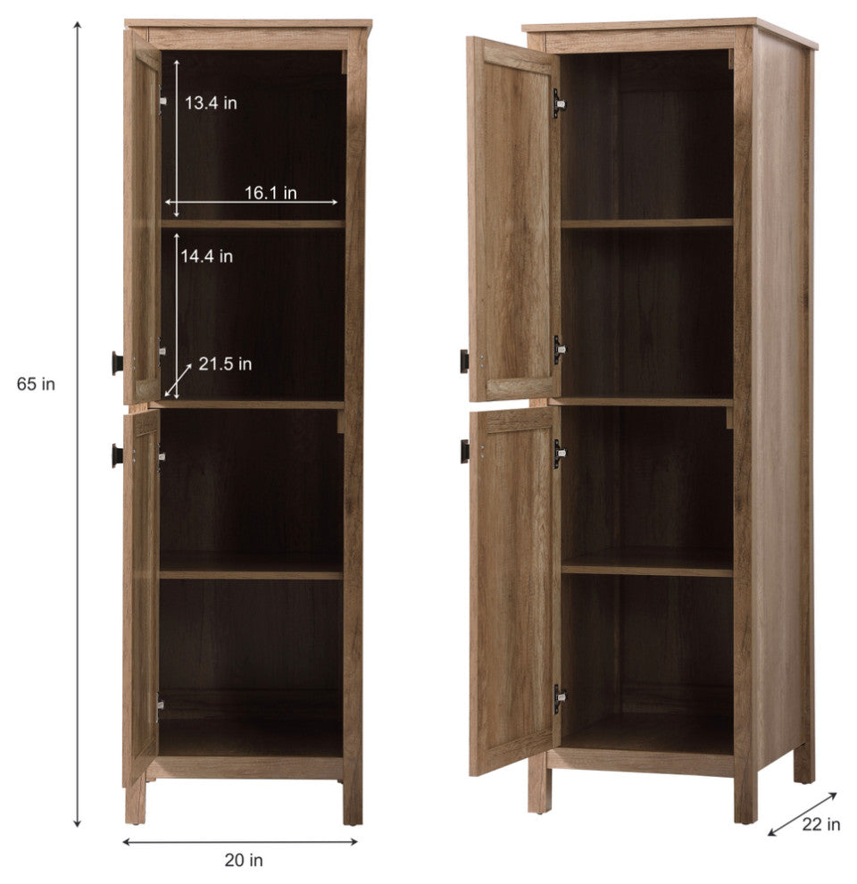 20" Wide Bathroom Linen Storage Freestanding Cabinet, Natural Oak