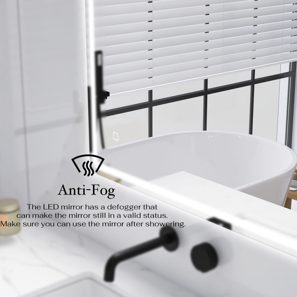 Rectangular Frameless Wall-Mount Anti-Fog LED Light Bathroom Vanity Mirror, 28x4