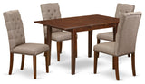 5Pc Dining Set - 4 Chair, 2-Drops Leaf Wood Table, Mahogany Finish