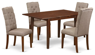 5Pc Dining Set - 4 Chair, 2-Drops Leaf Wood Table, Mahogany Finish
