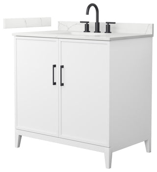 Elan 36" Single Vanity, White, Giotto Quartz Top, 3-Hole, Black Trim