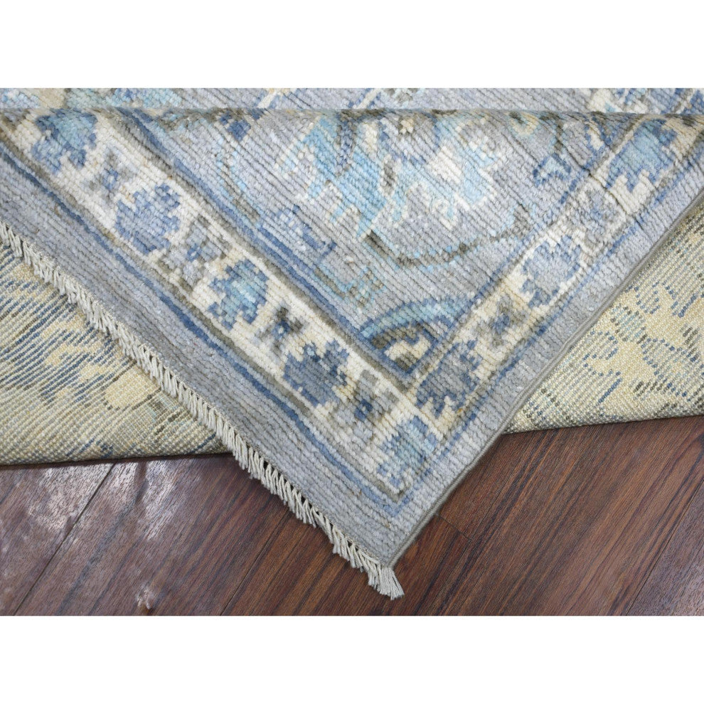 Silver Gray Angora Oushak All Over Motifs Afghan Hand Knotted Wool Rug8'1"x10'4"