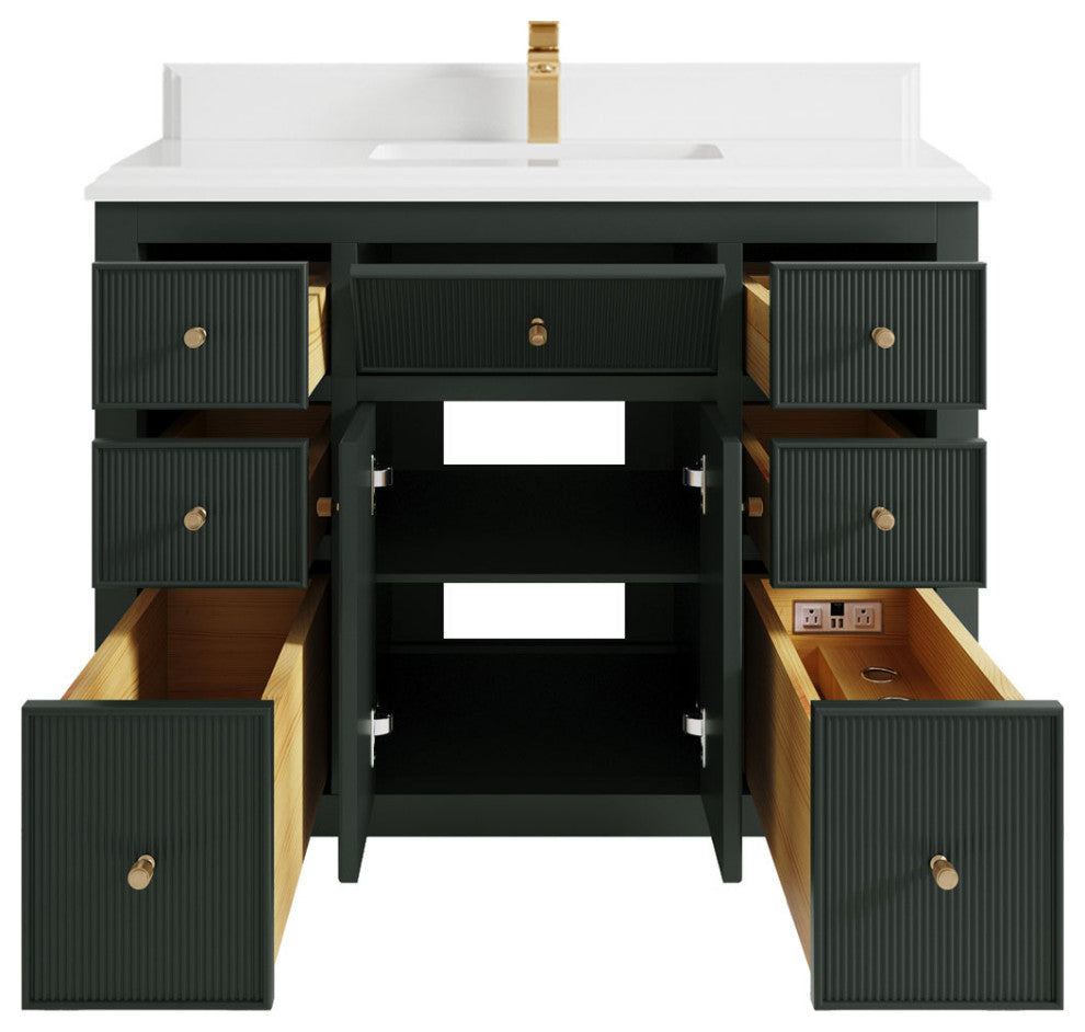 Sonoma 42 Single Sink Reeded Bath Vanity in Dark Forest Green 1.5" White Quartz